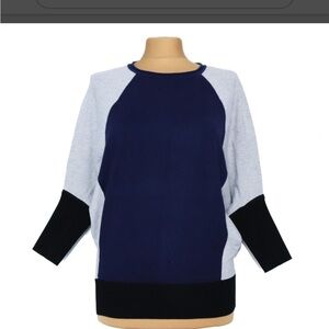 Karen Millen lightweight soft viscose blend colorblock crewneck sweater.